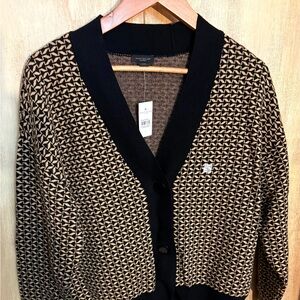 Ann Taylor Black and Brown Patterned Cardigan size L NWT